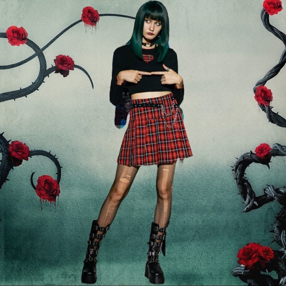 Shein red plaid Goth/School girl pleated skirt! New
